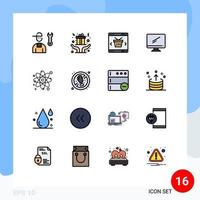 16 Thematic Vector Flat Color Filled Lines and Editable Symbols of imac monitor present computer shopping Editable Creative Vector Design Elements