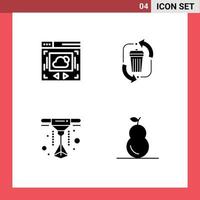 User Interface Pack of 4 Basic Solid Glyphs of web page printer waste management fruit Editable Vector Design Elements