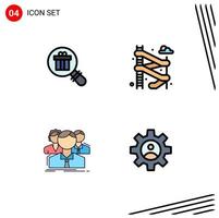 Modern Set of 4 Filledline Flat Colors Pictograph of research people shopping park online Editable Vector Design Elements