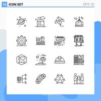 Set of 16 Vector Outlines on Grid for ui gear flying basic moon Editable Vector Design Elements