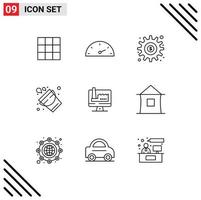 9 iconos creativos signos y símbolos modernos de la computadora monitore generan elementos de diseño de vectores editables de fuego de herramientas
