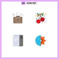 Flat Icon Pack of 4 Universal Symbols of bag phone beach cranberry mobile Editable Vector Design Elements