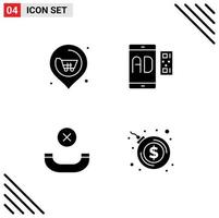 4 User Interface Solid Glyph Pack of modern Signs and Symbols of location call supermarket marketing hang up Editable Vector Design Elements