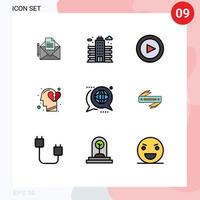 Pictogram Set of 9 Simple Filledline Flat Colors of forum communication basic break heart feeling Editable Vector Design Elements