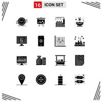 Modern Set of 16 Solid Glyphs and symbols such as computer oil board lamp fire Editable Vector Design Elements