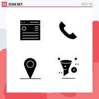 Universal Icon Symbols Group of 4 Modern Solid Glyphs of communication location menu phone interface Editable Vector Design Elements