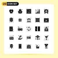 Modern Set of 25 Solid Glyphs Pictograph of fortune day share graph chart Editable Vector Design Elements