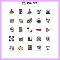 Mobile Interface Filled line Flat Color Set of 25 Pictograms of dessert cafe rocket brownie fly Editable Vector Design Elements