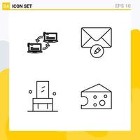 Pack of 4 creative Filledline Flat Colors of computer furniture network message seat Editable Vector Design Elements