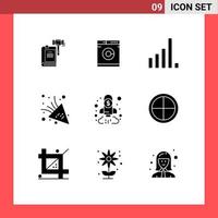 Universal Icon Symbols Group of 9 Modern Solid Glyphs of business party time machine firework signal Editable Vector Design Elements