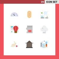 Group of 9 Modern Flat Colors Set for data sd brush sd card balloon Editable Vector Design Elements