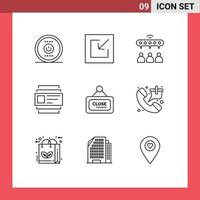 Pictogram Set of 9 Simple Outlines of close board network marketing id Editable Vector Design Elements