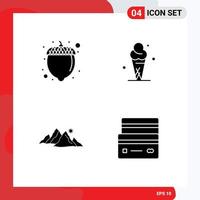 User Interface Pack of 4 Basic Solid Glyphs of food hill ice cream cone sun Editable Vector Design Elements