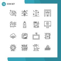 Pack of 16 Modern Outlines Signs and Symbols for Web Print Media such as cooking scanner eid human scanner magic Editable Vector Design Elements