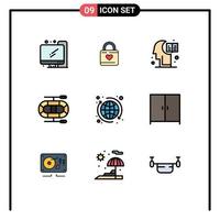 Set of 9 Modern UI Icons Symbols Signs for world seo brain global boat Editable Vector Design Elements