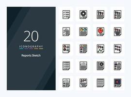 20 Reports Sketch line Filled icon for presentation vector