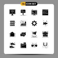 Set of 16 Modern UI Icons Symbols Signs for database develop investment css code Editable Vector Design Elements