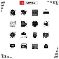 Pack of 16 Modern Solid Glyphs Signs and Symbols for Web Print Media such as process travel internet luggage picture Editable Vector Design Elements