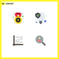 paquete de iconos planos de 4 símbolos universales de análisis de medallas insignia análisis de soluciones seo elementos de diseño vectorial editables vector