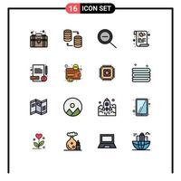 Pack of 16 Modern Flat Color Filled Lines Signs and Symbols for Web Print Media such as report security share privacy data Editable Creative Vector Design Elements
