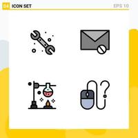 Pictogram Set of 4 Simple Filledline Flat Colors of mechanical burner system message experiment Editable Vector Design Elements