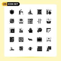 25 Universal Solid Glyphs Set for Web and Mobile Applications lab cleaning bomb bathroom political Editable Vector Design Elements