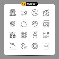 Universal Icon Symbols Group of 16 Modern Outlines of fruit pencil and ruler biophysics drawing tools science Editable Vector Design Elements