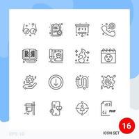 Mobile Interface Outline Set of 16 Pictograms of online learning library education education emergency Editable Vector Design Elements