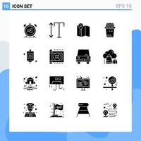 Solid Glyph Pack of 16 Universal Symbols of perfusion bag location trash equipment Editable Vector Design Elements