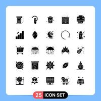 Stock Vector Icon Pack of 25 Line Signs and Symbols for printer browser headset web trash Editable Vector Design Elements