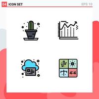 conjunto de 4 paquetes comerciales de colores planos de línea de llenado para flechas de impresión de cactus elementos de diseño vectorial editables de audio económico vector