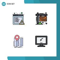 Set of 4 Modern UI Icons Symbols Signs for alert map house income route Editable Vector Design Elements