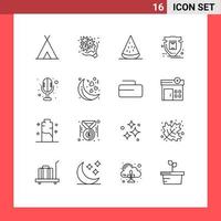 Group of 16 Outlines Signs and Symbols for parcel protection romance package fruits Editable Vector Design Elements