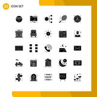 Set of 25 Modern UI Icons Symbols Signs for tennis rocket folder ball management Editable Vector Design Elements