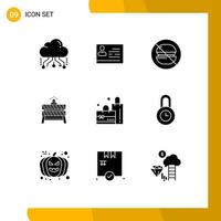 Group of 9 Solid Glyphs Signs and Symbols for closed construction identity card barrier label Editable Vector Design Elements