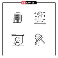 Pictogram Set of 4 Simple Filledline Flat Colors of building halloween hostel stamp skull Editable Vector Design Elements