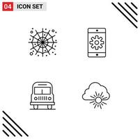 Mobile Interface Line Set of 4 Pictograms of halloween travel scary mobile application cloud Editable Vector Design Elements