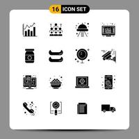 16 Universal Solid Glyph Signs Symbols of graph ufo management space craft Editable Vector Design Elements