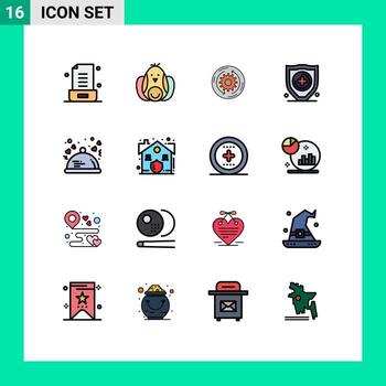 Modern Set of 16 Flat Color Filled Lines and symbols such as food security solution protection structure Editable Creative Vector Design Elements