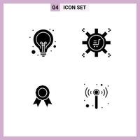 Mobile Interface Solid Glyph Set of 4 Pictograms of bulb badge seo marketing campaign frame Editable Vector Design Elements