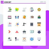 Mobile Interface Flat Color Set of 25 Pictograms of strategy target document online trade market Editable Vector Design Elements