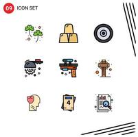 Modern Set of 9 Filledline Flat Colors Pictograph of gun saw mobile cutting blade Editable Vector Design Elements