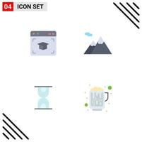 conjunto de iconos planos de interfaz móvil de 4 pictogramas de carga web montañas de graduación cerveza elementos de diseño vectorial editables vector