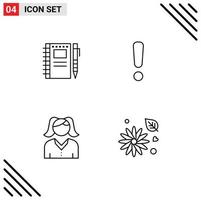 4 Creative Icons Modern Signs and Symbols of sketch notebook female pencil danger woman Editable Vector Design Elements