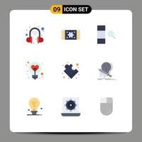 Group of 9 Flat Colors Signs and Symbols for solution complex data idea heart Editable Vector Design Elements