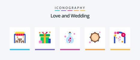 paquete de iconos de 5 planos de boda que incluye amor. pandereta. beber. música. vino. diseño de iconos creativos vector