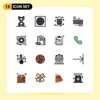 Pack of 16 Modern Flat Color Filled Lines Signs and Symbols for Web Print Media such as agile hardware technology keyboard security Editable Creative Vector Design Elements