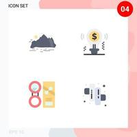 Set of 4 Modern UI Icons Symbols Signs for nature solution mountain bulb beauty Editable Vector Design Elements
