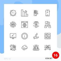 Set of 16 Vector Outlines on Grid for android smart phone finance phone learning Editable Vector Design Elements