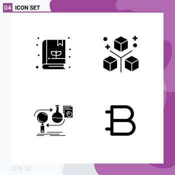 Editable Vector Line Pack of 4 Simple Solid Glyphs of book business coding objects development Editable Vector Design Elements